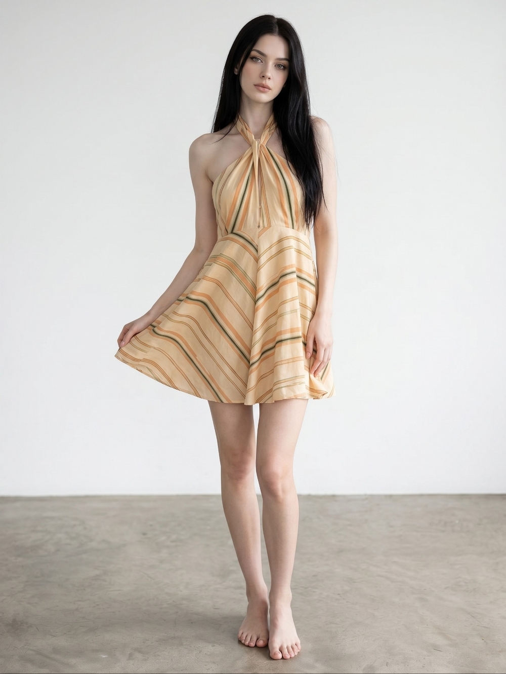 ZARA Linen Blend Striped Halter Mini Dress XS | Coastal Mediterranean Boho Chic